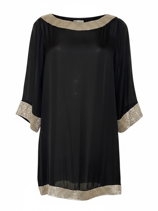 Alice + Olivia Dresses & Skirts - Alice + Olivia Scoop Silk Tunic Dress Black Gold Beaded Trim Medium